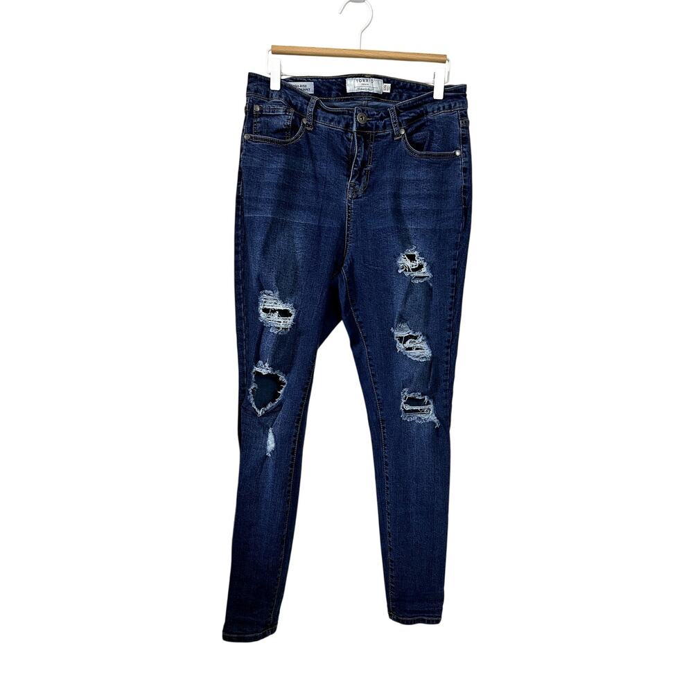 TORRID High Rise Ultra Skinny Jeans Size 12R Dark Wash Stretch Skinny Distressed